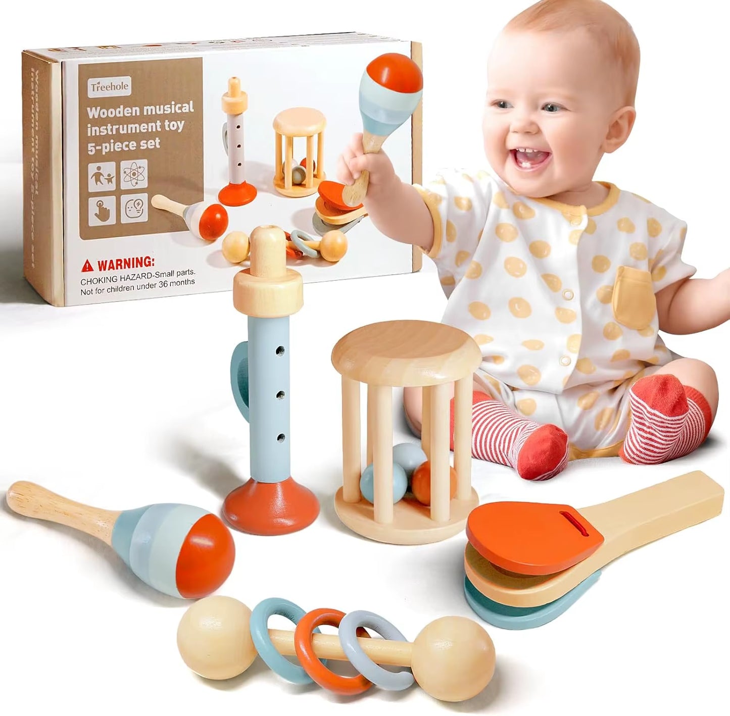 Baby Musical Instruments Wooden Toys Montessori Percussion Instruments Drut Set with Xylophone Preschool Educational Kids Gifts